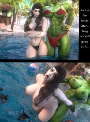 1futa 1girls 3d ahe_gao beach big_breasts bikini black_hair comic_page doggy_style female from_behind futa_on_female futanari green_balls green_eyes green_penis human human_(warcraft) human_(world_of_warcraft) human_female light-skinned_female light_skin muscular muscular_female nipple_piercing orc orc_(warcraft) orc_futanari orced original_character standing standing_sex tattoo warlock warlock_(warcraft) water world_of_warcraft zentaeron zentaria_blackwood