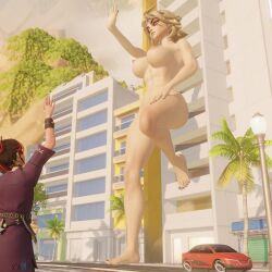 abs beach big_breasts city ctgiantess epic_games fortnite fortnite:_battle_royale giantess helsie_(fortnite) joni_(fortnite) looking_away macro painted_nails size_difference waiting waving