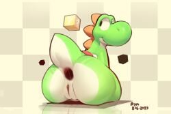 anthro anus ass aymbord female gaping gaping_anus genitals green_body green_yoshi hi_res mario_(series) nintendo pussy simple_background solo super_mario_bros. yoshi