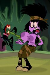 1girls 4_fingers army_pants big_breasts black_hair black_vest bounty_hunter breasts collar disney_channel emily_ripov female female_only nipples purple_body ripped_clothing sb99 scobionicle99 sharp_teeth wander_over_yonder