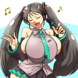 big_breasts breasts cosplay hataraki_ari hatsune_miku_(cosplay) huge_breasts large_breasts sukimi_(hataraki_ari)