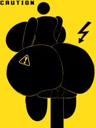 1girls 2023 arrow_(symbol) ass ass_focus big_ass big_breasts black_body breasts caution_sign dat_ass english_text faceless_female fat_ass female female_focus gigantic_ass huge_ass huge_breasts large_ass large_breasts pictogram rear_view side_view sitting sitting_on_stool solo solo_focus stool sweat sweatdrop sweating symbol_on_ass text videogamedunky voluptuous warning_sign_person wide_hips yellow_background