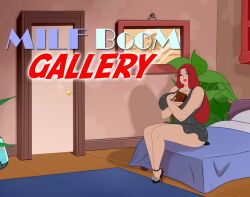 crying discreenvision erica_(discreenvision) high_heels huge_breasts inusen milf milf_boom night_dress red_hair tagme