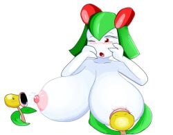 areola bellsprout big_breasts blush bodily_fluids breast_play breast_sucking breasts cactuscacti female generation_1_pokemon generation_3_pokemon group hand_on_head huge_breasts humanoid kirlia lactating milk nintendo nipple_fetish nipple_play nipple_suck nipples open_mouth pink_areola pink_nipples pokemon pokemon_(species) simple_background solo_focus sucking titty_suck trio