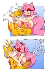 age_difference amy_rose anthro areolae big_breasts cum erection eyeshadow fox handsfree_ejaculation heart-shaped_pupils hedgehog huge_breasts kissing large_breasts licking_lips lustful_gaze michiyoshi older_female orgasm_from_kissing orgasm_without_stimulation sega sonic_(series) sweating tails thewand609 veiny_penis younger_male