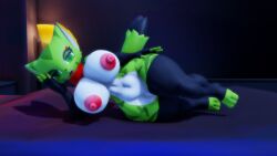 anthro carol_tea feline female freedom_planet freedom_planet_2 green_fur large_areolae large_breasts looking_at_viewer sahanovazamat smiling_at_viewer video_games wide_hips wildcat