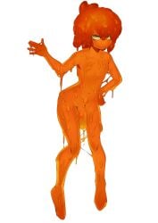 absurd_res big_hair goo_creature goo_humanoid hi_res humanoid male non-human orange_body r18 shaded simple_background simple_shading skinny slime solo sticky white_background