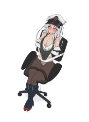 azur_lane black_panties black_underwear blush blush chair_wedgie enterprise_(azur_lane) pantyhose rirnn shoulder_wedgie silver_hair sitting sitting_on_chair wedgie wedgies white_panties white_underwear