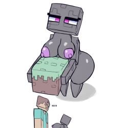 ... big_breasts breasts enderman enderwoman eyelashes female ichduhernz looking_up minecraft pussy rule_63 shortstack steve_(minecraft)