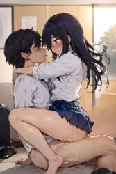 1boy 1girls ai_generated aigeneratedp black_hair blush breasts brown_eyes chair_position clothed clothing cowgirl_position creampie cum_inside female grinding grinding_on_penis hayase_nagatoro hi_res highres long_hair naoto_hachioji_(senpai) please_don't_bully_me,_nagatoro pussy_juice revealing_clothes riding riding_penis school_uniform sex_on_chair simple_background small_breasts sweat tan tan-skinned_female tan_body tan_skin tanned tanned_female wide_hips