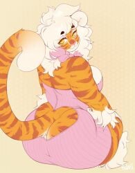 animal big_ass big_breasts breasts bubble_butt buxbi dress female furry furry_female furry_tail huge_ass orange_fur thick_thighs tiger tiger_tail white_hair wide_hips yellow_eyes