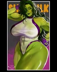 1girls 2023 abs big_breasts female female_only green_eyes green_hair green_skin hair_over_one_eye hand_behind_head hand_on_hip hulk_(series) leotard long_hair looking_at_viewer mai_arti marvel marvel_comics muscular muscular_female narrowed_eyes she-hulk smiling smiling_at_viewer solo thick_thighs very_high_resolution