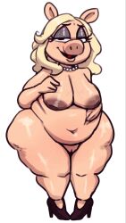 1girl 1girls belly belly_button blonde_hair bottomless breasts cellulite chipchell chubby cleavage dark_nipples edit eyelashes eyeshadow fat_ass fat_butt female_focus female_only hi_res high_heels highres huge_ass huge_breasts huge_thighs innie_belly_button large_belly looking_at_viewer makeup miss_piggy muppet muppets naked navel nipples open_mouth overweight pearl_necklace pig pig_ears pig_girl pig_humanoid pig_nose sagging_breasts shiny_skin shirtless shortstack standing the_muppet_show thick_thighs veins veiny veiny_breasts venus_body