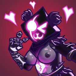 bandana bear bear_ears belt belt_buckle breasts breasts_out cel_shading epic_games female female_focus female_only fortnite fortnite:_battle_royale fur furry_female gauntlet gauntlets gloves heart hearts_around_head hood looking_at_viewer markings nipples raven_team_leader raven_team_leader_(fortnite) rhaso screen_face simple_background soft_shading solo solo_female topless topless_female