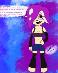 1girls clothed female octoling octoling_girl original original_character pierced_tongue purple_hair red_eyes sir_apasaurio splatoon splatoon_(series) splatoon_3 zane_(sir_apasaurio)