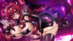 huge_ass huge_breasts latex osiimi red_hair small_wings succubus_tail