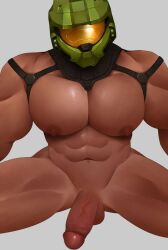 1boy abs balls bara big_nipples gay gay_male halo_(series) helmet legs_apart male male_only mask master_chief muscular muscular_arms muscular_legs muscular_male muscular_thighs nipples pecs penis saury sitting solo solo_male tagme testicles veiny_penis white_background