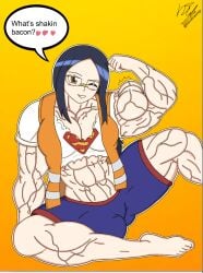 barefoot biceps big_muscles commission danodrawings dialogue extreme_muscles flexing_bicep flexing_muscles freckles glasses huge_muscles light-skinned_female looking_at_viewer muscular_arms muscular_female original_character tagme vascular veiny_muscles