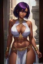 1girls ai_generated dark-skinned_female dark_skin egyptian egyptian_clothes gold_bracelet gold_jewelry loincloth original_character purple_eyes purple_hair secret_room12 stable_diffusion white_bra