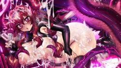 ahe_gao demon_girl huge_ass huge_breasts latex osiimi red_hair tentacle tentacles voluptuous