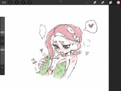 agent_3_(splatoon) agent_8_(splatoon) big_breasts breasts cephalopod_humanoid heart inkling looking_down narrowed_eyes nipple_play octoling pink_hair sketch splatoon spoken_heart squid tentacle tentacle_on_breast tentacles thenintlichen96 topless