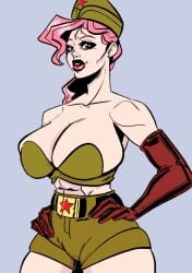 big_breasts communism curvy female insomniacpen meet_'n'_fuck_games meet_and_fuck milf military_uniform natalya_knocckerz_(character) pink_hair red_star