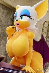 3d 3d_(artwork) 3d_model breasts eyeshadow green_eyes hanging_breasts huge_breasts large_breasts lipstick mobian mobian_(species) mobian_bat plump pubic_hair rouge_the_bat sega sonic_(series) sonic_adventure_2 sonic_the_hedgehog_(series) tahlian