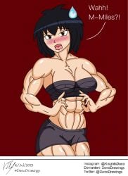 abs black_hair danodrawings digital_media_(artwork) extreme_muscles light-skinned_female looking_at_viewer marvel miles_morales muscle muscle_girl muscle_tone muscles muscular_female peni_parker six_pack spider-man:_into_the_spider-verse tagme toned_female