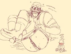 2boys blush blushing bottomwear_aside cameo clothed clothing cuntboy demoman drunk duo eyepatch gay intersex lukewarmflukes male male/male male_focus male_only soldier soldier_(team_fortress_2) solo_focus team_fortress_2