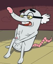 anthro artist_request balls cock cum dick glasses grey_body grey_fur larry male male_only masturbating masturbation nickelodeon shrew solo t.u.f.f._puppy white_hair