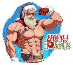 1boy 2022 abs bara barazoku biceps christmas gay hasschagaev holidays looking_at_viewer male male_focus male_nipples male_only manly muscles muscular muscular_arms muscular_male nipples pecs santa_claus santa_costume solo solo_male white_beard white_hair