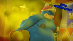 3d belly belly_button chubby english_text fart fat gas gassy king_dedede kirby_(series) moobs mrrainbow nintendo nipples penguin tagme text