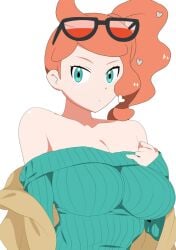 anime_style big_breasts looking_at_viewer mk nintendo pokemon pokemon_ss sonia_(pokemon) sweater trenchcoat