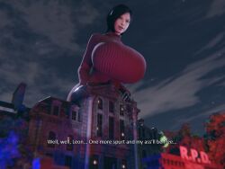 1girls 3d 3d_(artwork) ada_wong ada_wong_(adriana) anonymolyart asian asian_female big_breasts breasts clothed_female female female_only fully_clothed giantess giantess_growth height_difference large_breasts larger_female leon_scott_kennedy macro macro_female offscreen_character offscreen_male resident_evil resident_evil_2 resident_evil_2_remake resident_evil_4 resident_evil_4_remake size_difference solo sweater sweater_dress talking_to_another talking_to_viewer