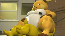 3d cum facesitting moobs mrrainbow nintendo nipples overweight penis pikachu pokemon pokemon_(species) raichu sharp_teeth tagme