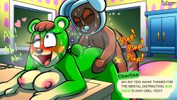 animal_crossing anthro bear bent_over big_breasts blush bodily_fluids breasts charlise_(animal_crossing) dark-skinned_male female female_penetrated from_behind_position hi_res male male/female male_penetrating male_penetrating_female mammal nintendo nipples nude penetration protagon sex sweat