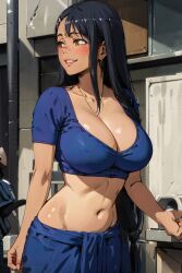 1girls absurd_res aged_up ai_generated big_breasts black_hair blush breasts brown_eyes cleavage clothed clothing curvy curvy_figure earrings female female_focus female_only ghost141000 hair_pin harem_outfit hayase_nagatoro hi_res highres hourglass_figure indian_clothes large_filesize long_hair looking_away midriff navel please_don't_bully_me,_nagatoro revealing_clothes saree sari simple_background skirt smiling solo stable_diffusion tan tan-skinned_female tan_body tan_skin tanned tanned_female very_high_resolution wide_hips