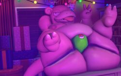 3d bulge christmas chubby chubby_male jockstrap jockstrap_only looking_at_viewer moobs mrrainbow nintendo nipples overweight overweight_male pokemon pokemon_(species) presents slowpoke tongue_out underwear