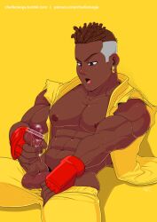 1boy 2022 2023 abs big_cock big_dick big_penis black_male black_penis blush brazil brazilian capcom charlie_tooga clothing cum dark-skinned_male dark_skin gay grabbing grabbing_penis male_only masturbation pants_down pecs precum red_gloves sean_matsuda street_fighter street_fighter_6 street_fighter_iii street_fighter_iii:_3rd_strike street_fighter_iii_(series) street_fighter_v yellow_clothing