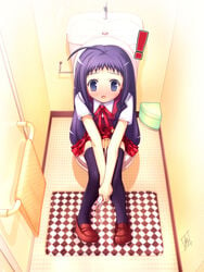 al_azif_(artist) ayase_yue blush clothing mahou_sensei_negima! peeing school_uniform skirt stockings toilet urine young