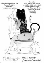 animal_ears ass barefoot black_hair cat_ears comic copyright_request dark_skin english_text feline hard_translated high_res highres japanese_text monochrome no_pants page_28 page_number panties pantless poorly_translated short_hair tail toilet translated underwear yukimi