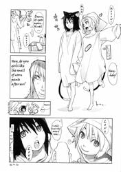 animal_ears black_hair cat_ears choker collar comic copyright_request end_page english_text high_res highres monochrome nude penis poorly_translated short_hair tail translated wet yukimi