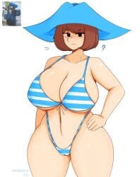 1girls ? arsenal_(rolve) belly belly_button big_breasts bikini bikini_bottom bikini_top breasts brown_hair cameltoe digital_media_(artwork) dot_eyes huge_breasts looking_at_viewer mob_face pirate pirate_(rolve) pirate_hat reference_image rikamime roblox roblox_game robloxian rolve scar short_hair tagme thick_thighs tummy watermark