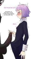 2boys androgynous big_cock big_dick big_penis bulge cock crona_(soul_eater) dick english_text erect_penis erection feminine_male gay male male_only penis penis_size_comparison penis_size_difference pink_hair purple_hair ragnarok_(demon_sword) soul_eater text veiny_penis visible_penis_shape yaoi