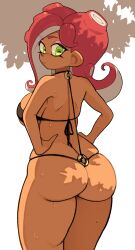 1girls ass bikini breasts bubble_butt dark-skinned_female dark_skin female green_eyes horny large_ass looking_back nintendo octoling octoling_girl octoling_rival pink_hair sideboob solo splatoon splatoon_(series) splatoon_2 sweat sweaty_body tentacle_hair thick_thighs yuta_agc