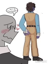 1boy ambiguous_gender animated ass bad_edit big_ass big_butt black_hair blush blush_lines butt fat_ass fat_butt five_nights_at_freddy's flies fully_clothed grey_skin heart huge_ass huge_butt ibispaint male male_focus michael_afton mixanprixa mp4 purple_skin scratching_butt sound tagme text text_bubble thick_ass thick_butt video y/n