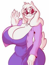 1girls 2020s 2021 anthro anthro_only boss_monster breasts breasts_bigger_than_head caprine cleavage deltarune female female_anthro female_only furry furry_female furry_only glasses goat goat_ears goat_horns horns huge_breasts long_ears looking_at_viewer monster monster_girl red_eyes solratic toriel undertale undertale_(series) white_background white_fur