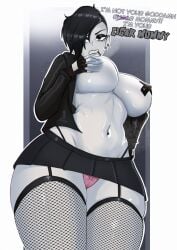 big_breasts black_hair breasts busty cigarette earrings eyeshadow female female_focus female_only fingerless_gloves fishnet fishnet_legwear fishnet_stockings fishnets g-string garter_straps goth goth_girl hourglass_figure jacket miniskirt mochi_lover navel navel_piercing pale-skinned_female pale_skin pinup pinup_pose punk punk_girl short_hair skirt standing stockings tagme upskirt veronica_(saltynoodles) wide_hips