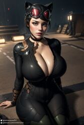 1girls ai_generated batman:_arkham_knight batman_(series) big_breasts big_eyes bodysuit breasts busty catwoman cleavage dc dc_comics female female_focus female_only goggles_on_head green_eyes hourglass_figure huge_breasts looking_at_viewer selina_kyle short_hair sitting solo stable_diffusion supervillainess thick_thighs villainess wide_hips winterzone