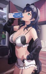 1girls belly belly_button breasts carton_of_milk drinking female female_only kenzen_kanojo_uruka-chan! large_breasts milk original original_character shamakho uruka-chan_(kenzen_kanojo_uruka-chan!)